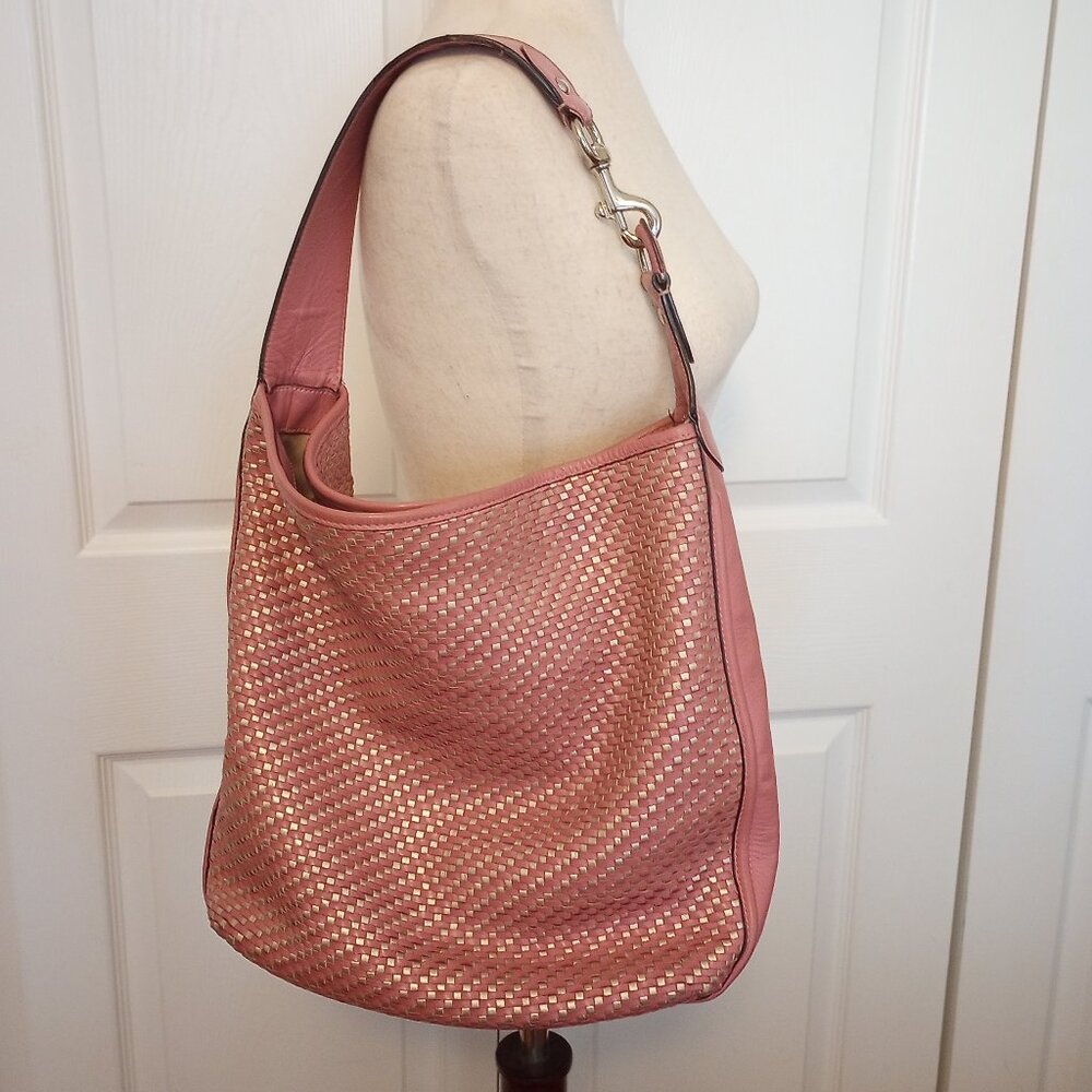 Coach Park Avery Pink & Gold Metallic Woven Leather Shoulder Bag